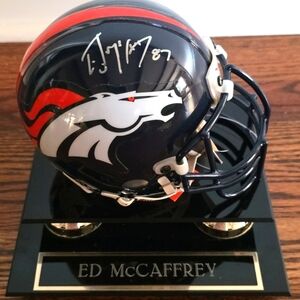Ed McCaffrey Signed Riddell Speed Mini Helmet in Display Case